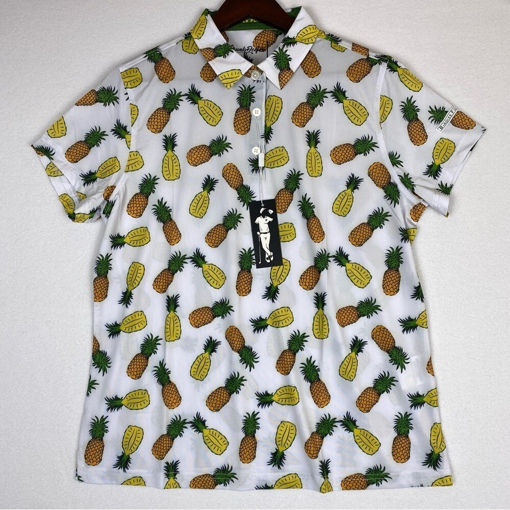 NEW Grunk Dolfer Birdies For Babies Kids Large White Pineapple Golf Polo Shirt - Picture 2 of 11